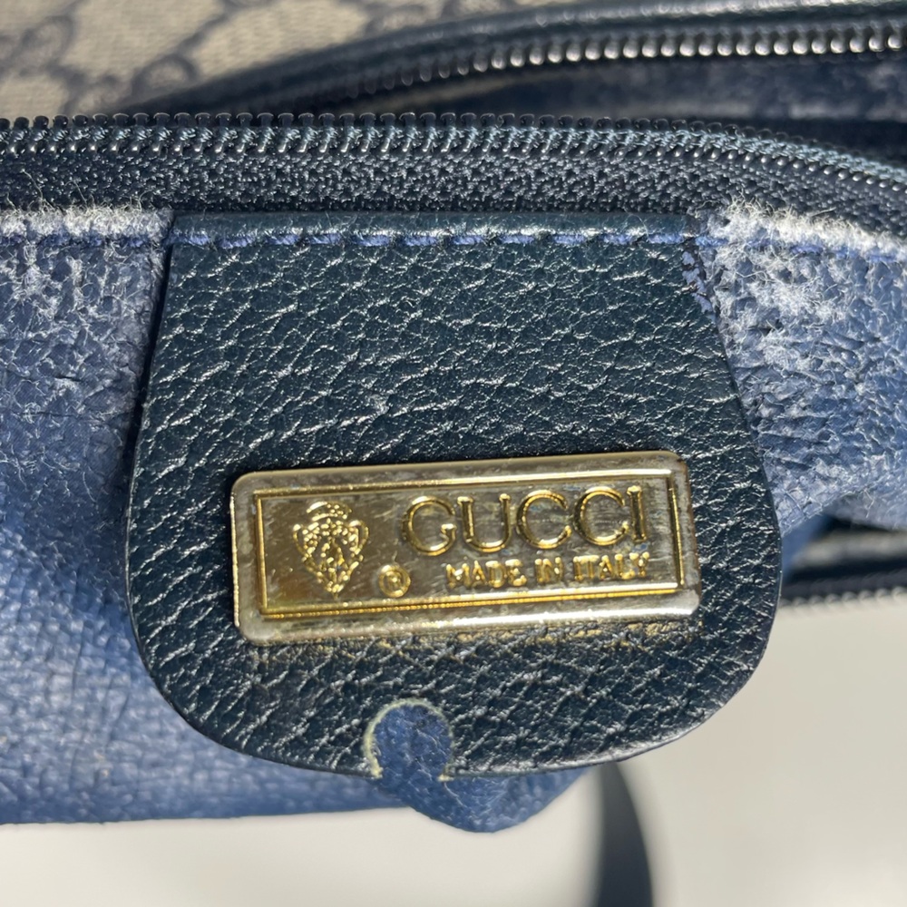Vintage 1980’s Gucci GG Canvas Purse Handbag Bag Navy Blue Leather Trim Lining - Picture 15 of 16